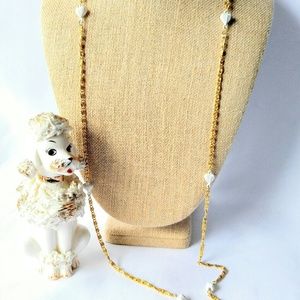 VINTAGE Hearts and Gold Long Necklace-White-Chain